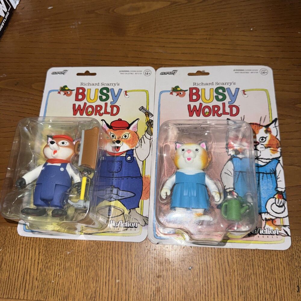 Super7 ReAction Richard Scarry Busy World Sally Cat Mr. FixIt Lot NIB